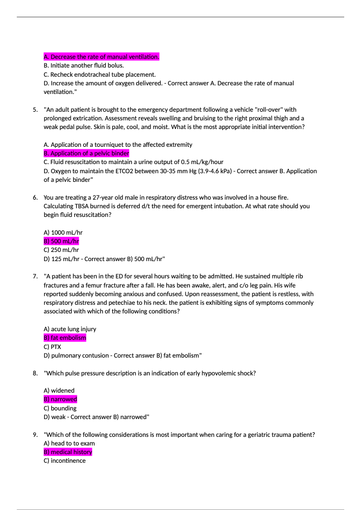 TNCC 9th Edition final exam test 100 questions with correct and verified answers. Graded A+