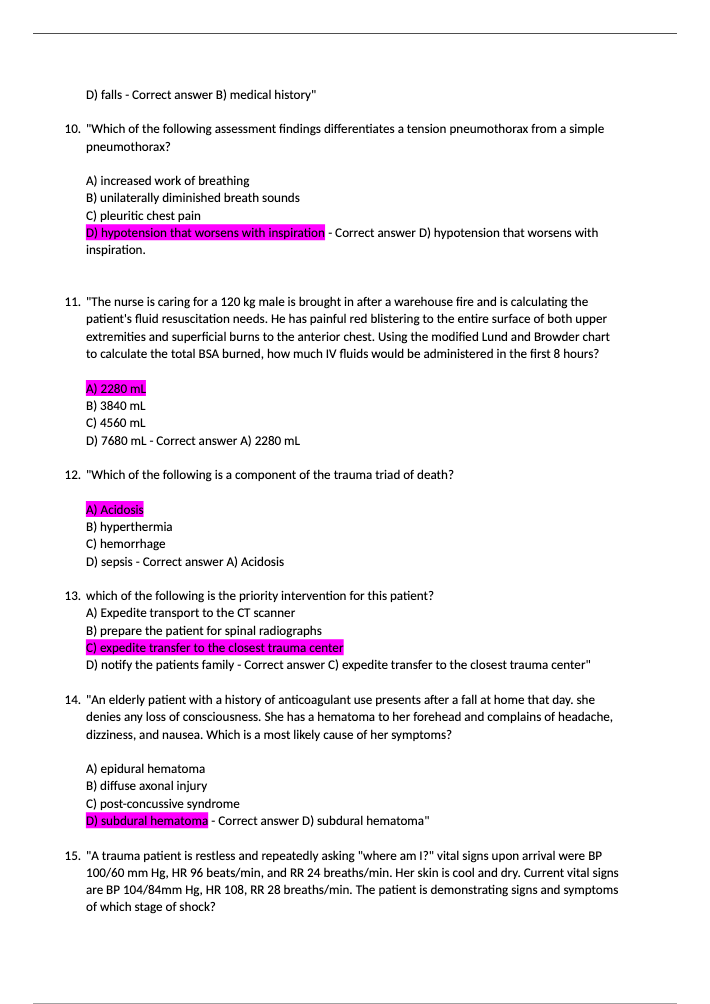 TNCC 9th Edition final exam test 100 questions with correct and verified answers. Graded A+