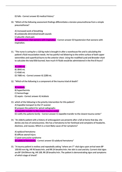 TNCC 9th Edition final exam test 100 questions with correct and verified answers. Graded A+
